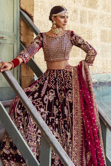 Pakistani Dress in Maroon Lehenga Choli Style
