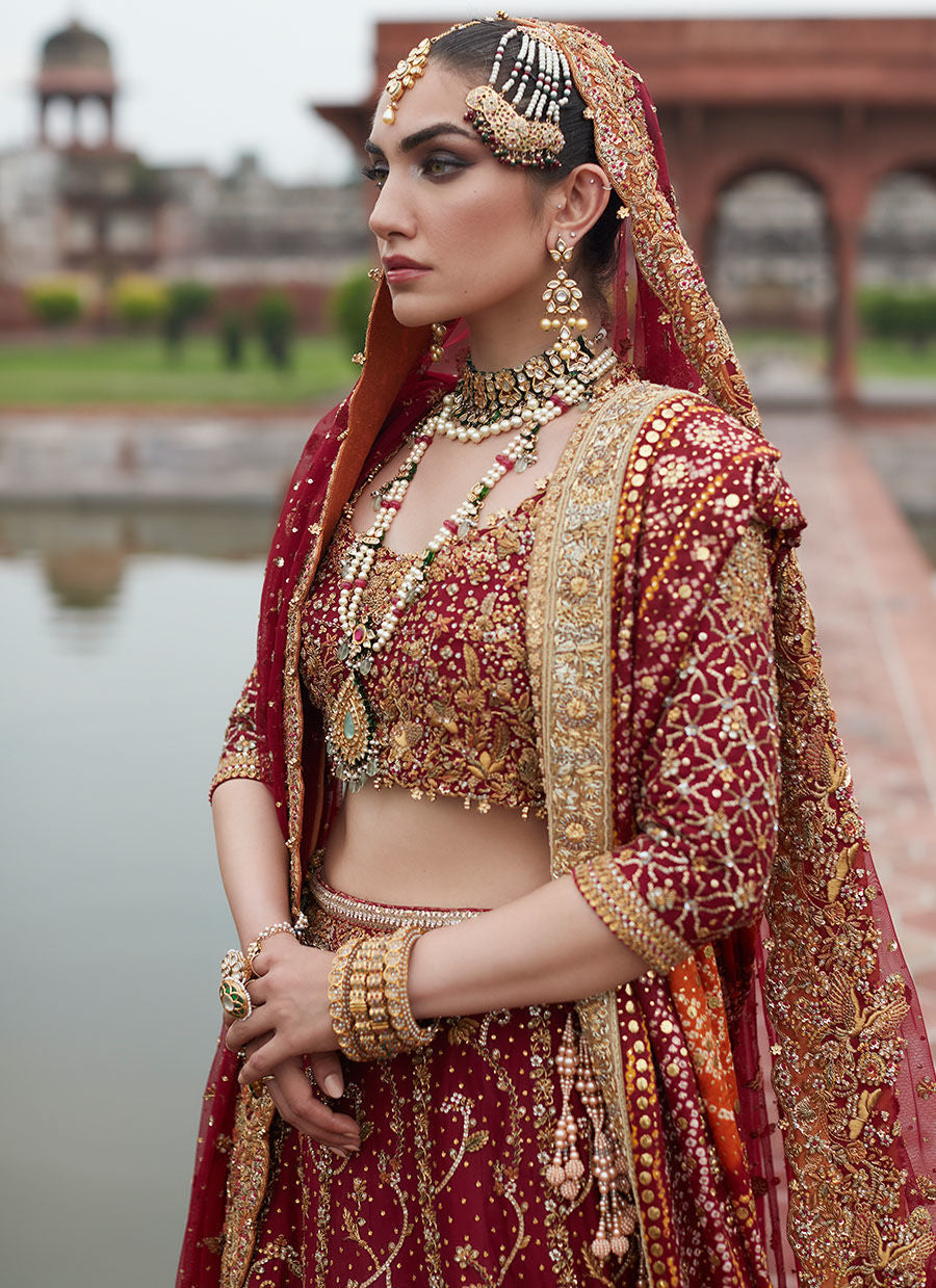Pakistani Embellished Red Bridal Lehnga Choli Pakistani Dress