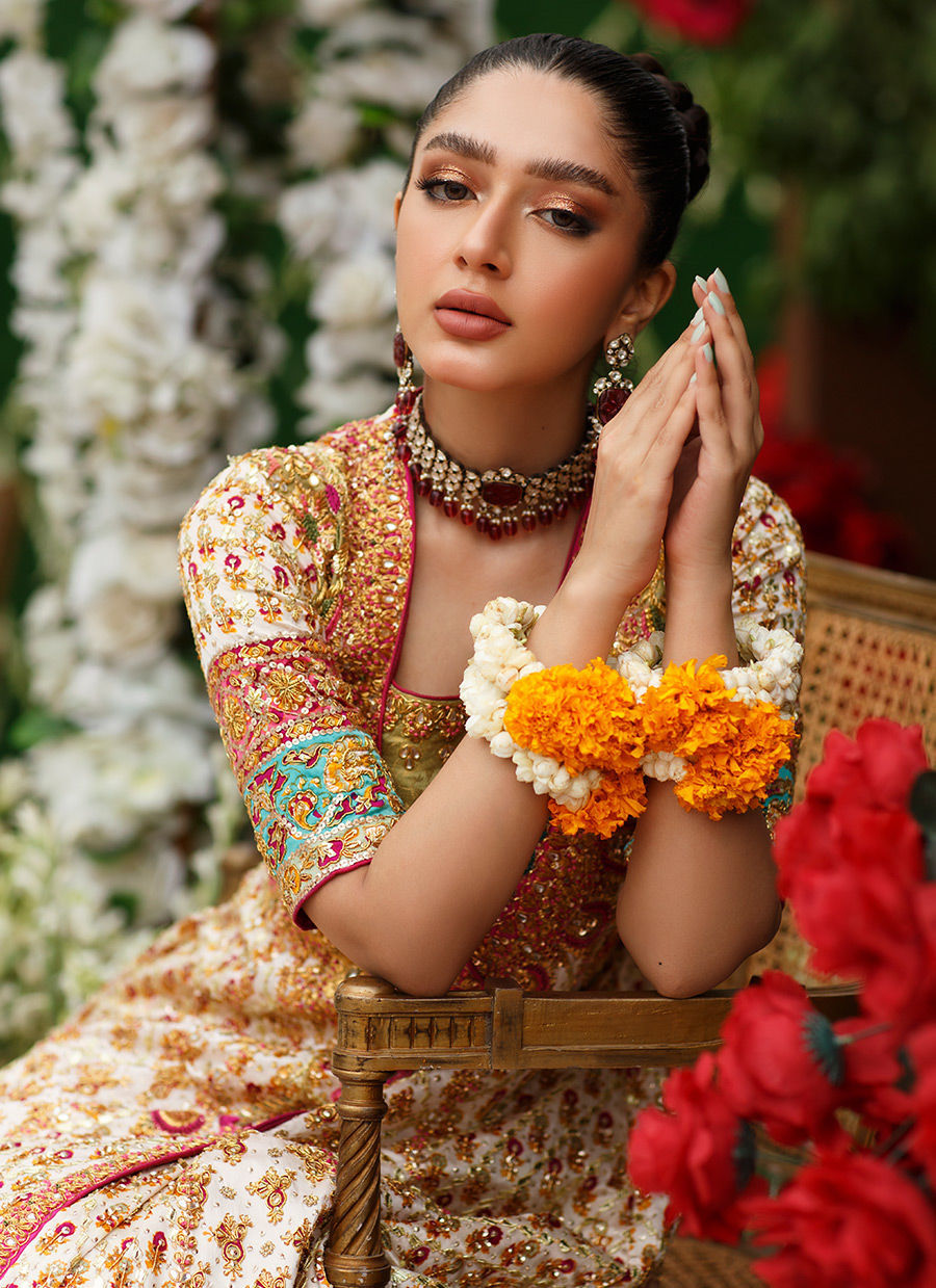 Pakistani Embraided Bridal Kalidaar Multi Color Bridal Lehenga