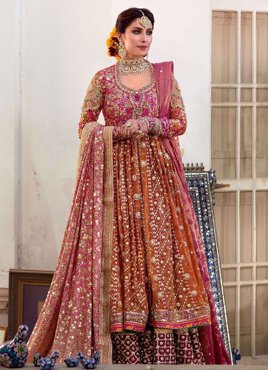 Pakistani Kalidaar Heavy Embroidered Bridal Lehenga