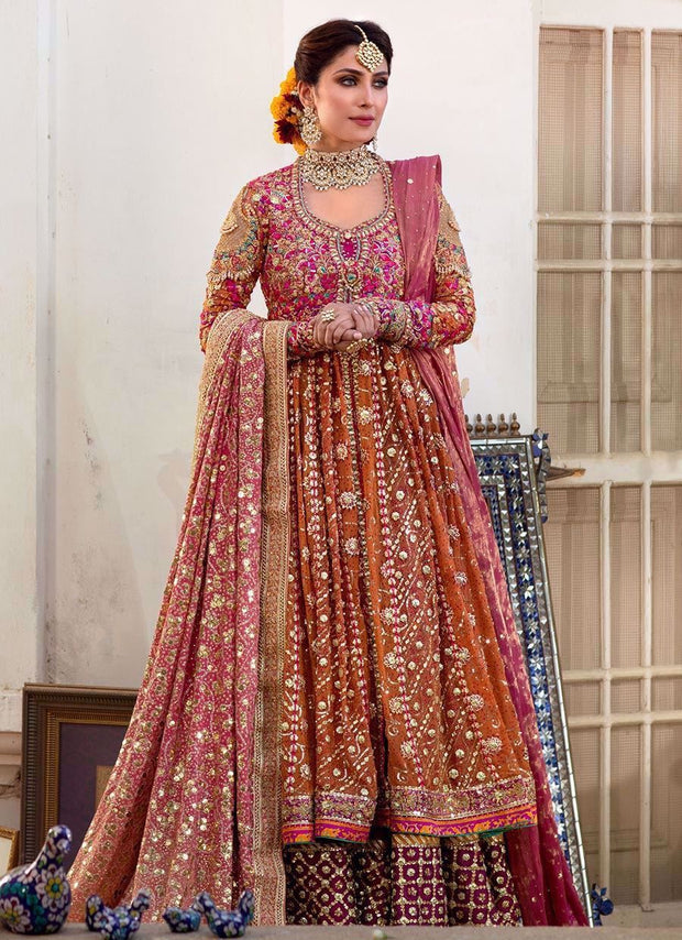 Pakistani Kalidaar Heavy Embroidered Bridal Lehenga