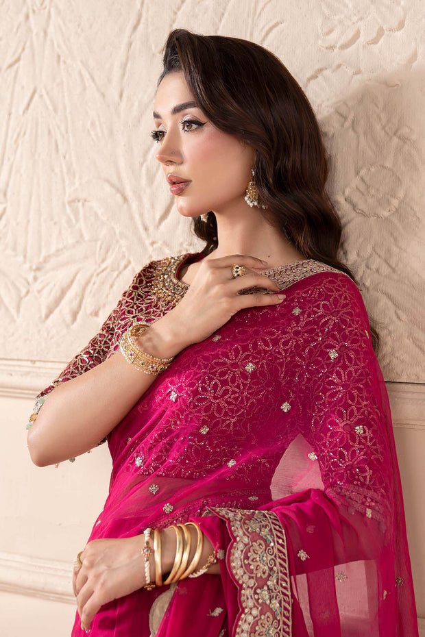 Pakistani Party Wear in Embroidered Chiffon Saree Style Online