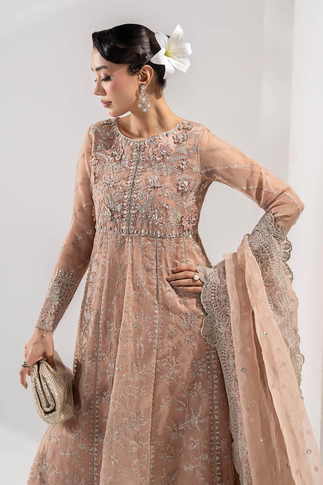 Pakistani Party Wear in Embroidered Organza Suit