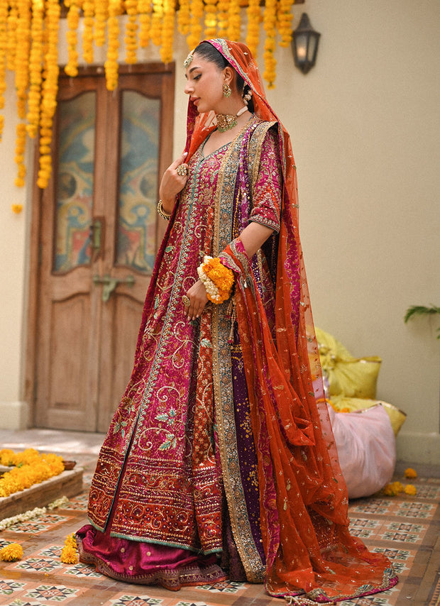 Pakistani Red Color Kalidaar Embroidered Bridal Lehenga