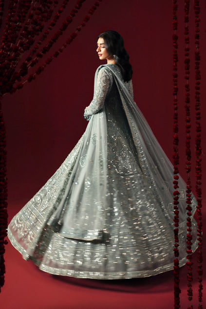 Pakistani Wedding Dress in Blue Pishwas Frock Style Online