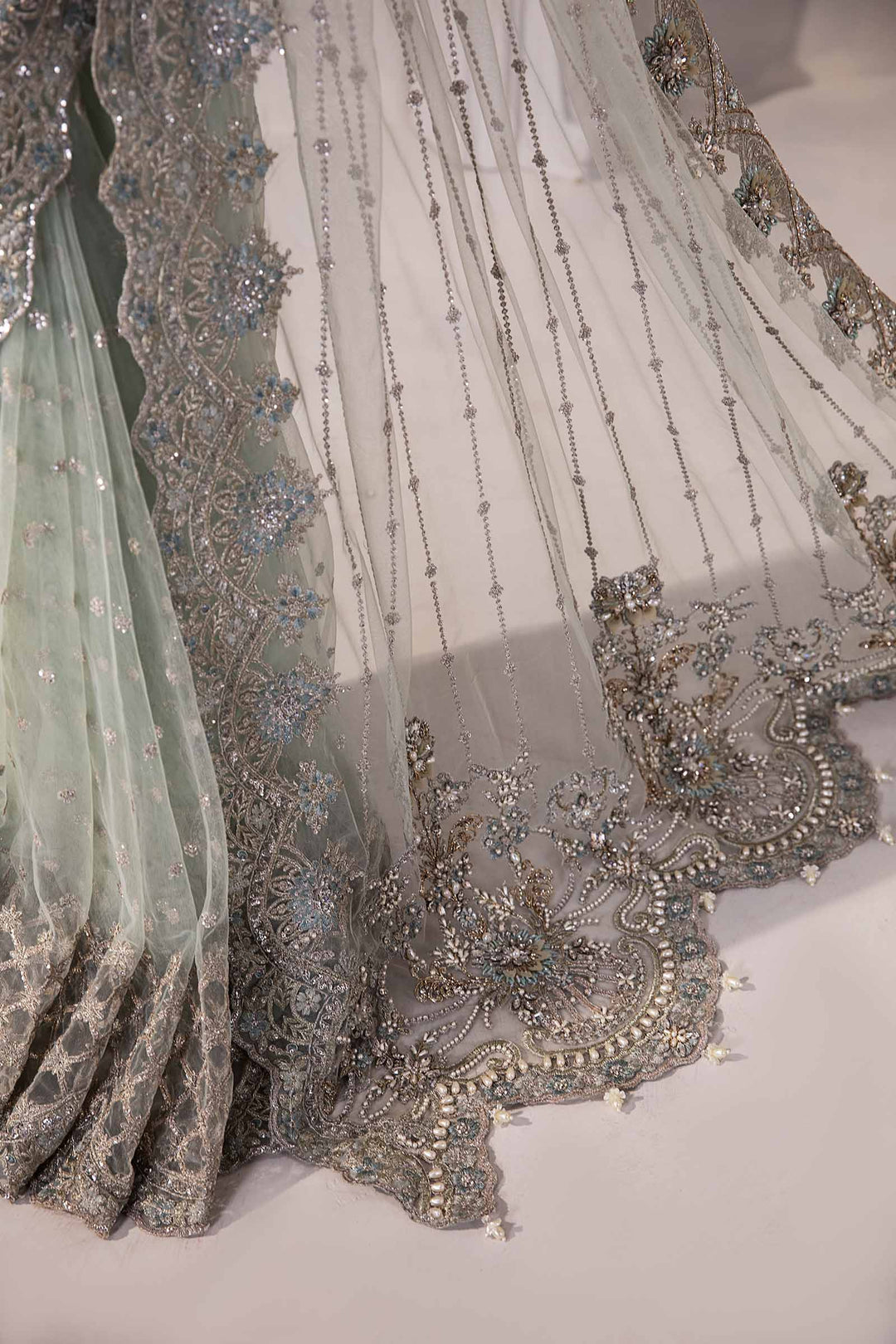 Elegant Blue Pakistani Bridal Dress - Saree Style