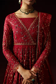 Pakistani Wedding Dress in Elegant Red Maxi Frock Style Online