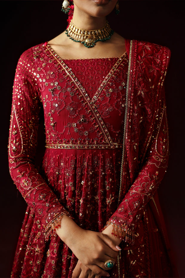 Pakistani Wedding Dress in Elegant Red Maxi Frock Style Online