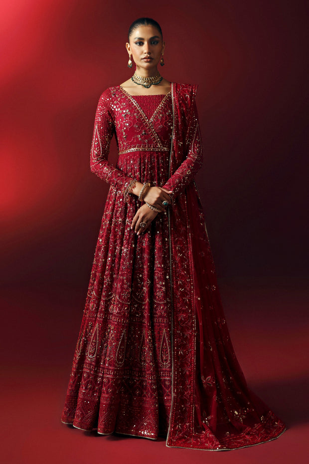 Pakistani Wedding Dress in Elegant Red Maxi Frock Style
