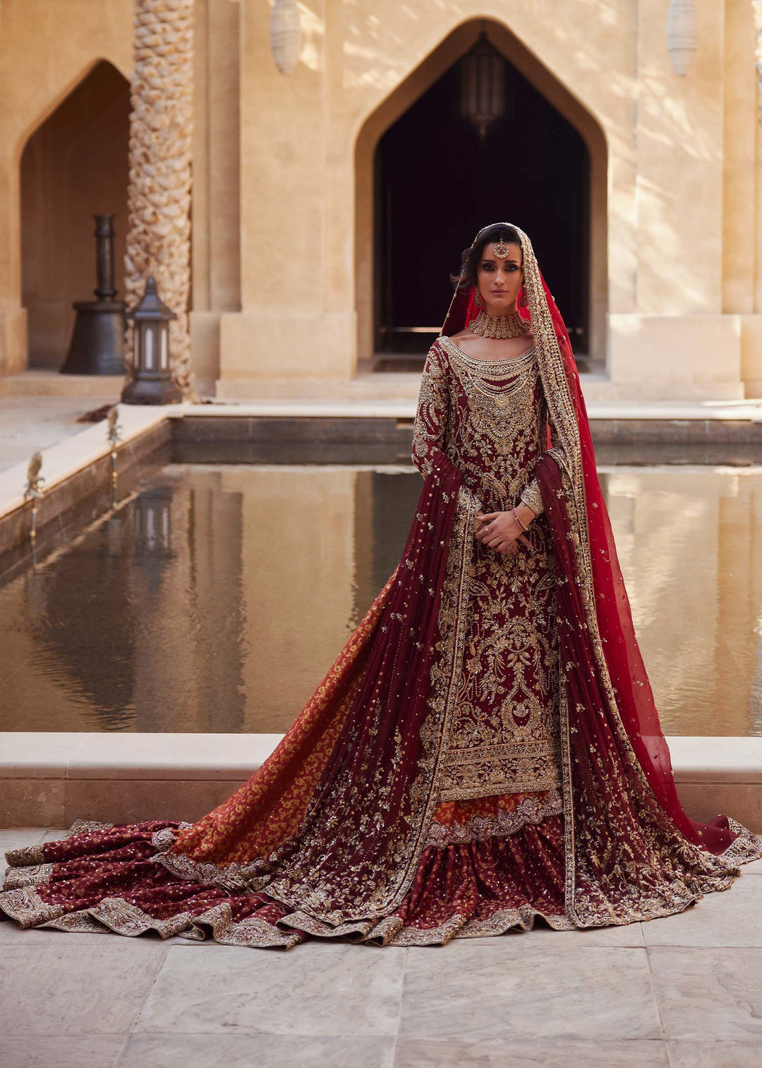 Pakistani Bridal Dress in Jamawar Lehenga Kameez Style