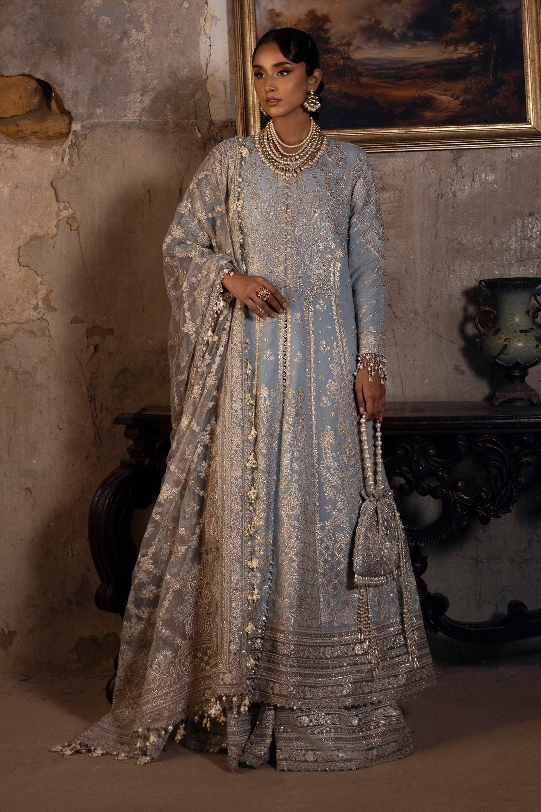 Pale Blue Embellished Pakistani Party Dress