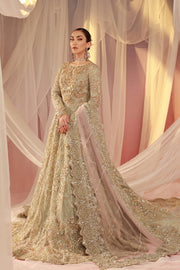 Ice Blue Organza Pakistani Bridal Dress with Lotus Embroidery