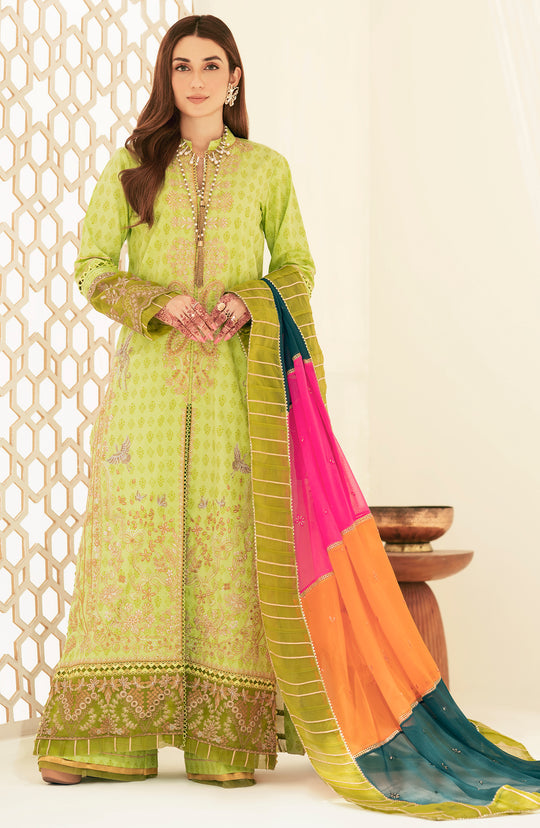 Parrot Green Embroidered Pakistani Salwar Kameez Suit – Nameera by Farooq