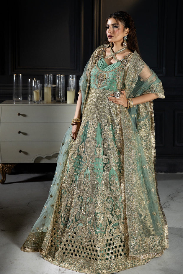 Pastel Mint Green Embroidered Designer Pakistani Wedding Wear Pishwas