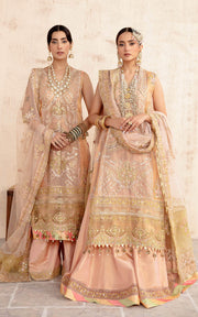 Peach Hand Embellished Pakistani Party Dress in Kameez Gharara Style