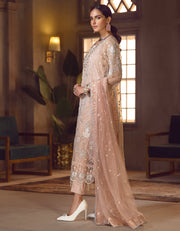 Peach Heavily Embroidered Long Pakistani Kameez Salwar Suit