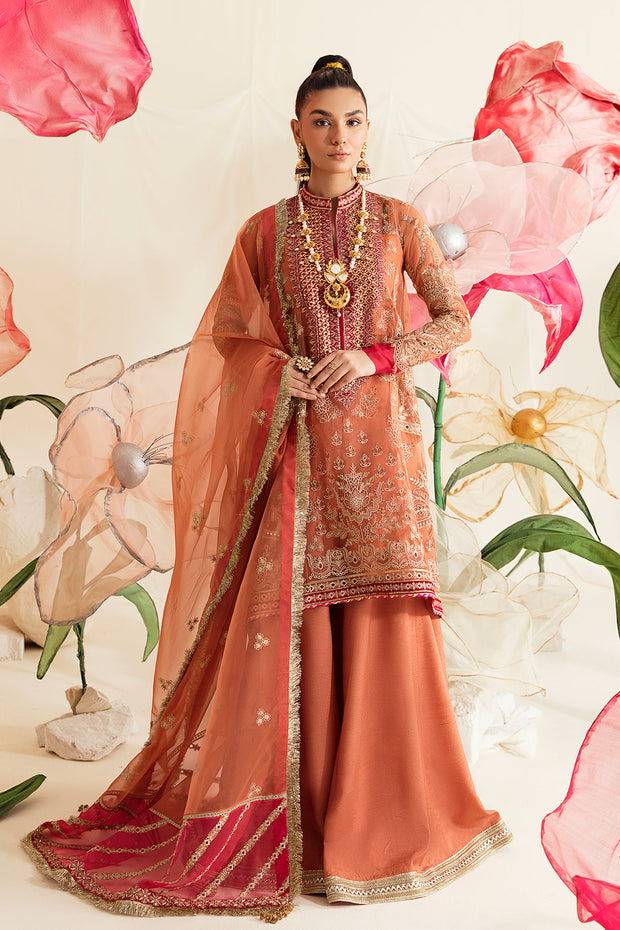 Peach Pink Embellished Pakistani Wedding Dress Kameez Sharara