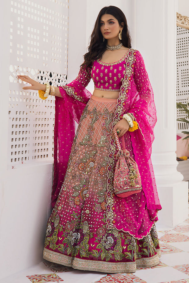 Peach Pink Lehenga Choli for Pakistani Mehndi Dresses