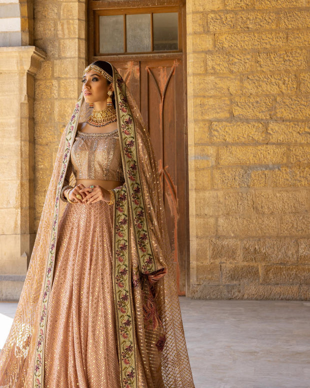 Peach Pink Lehenga Choli for Pakistani Wedding 