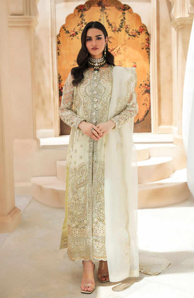 Pearl Golden Embroidered Pakistani Long Kameez Wedding Dress