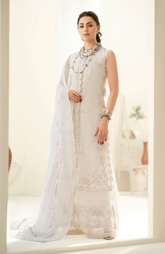 Pearl White Embroidered Pakistani Salwar Kameez Dupatta Suit