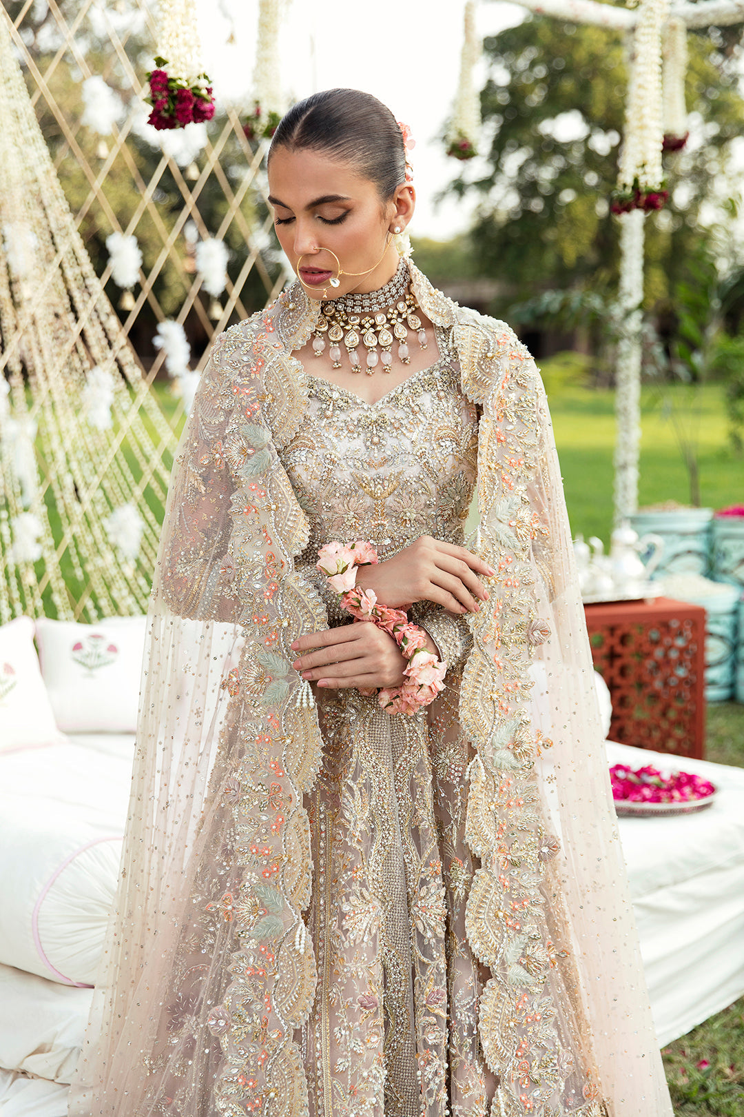 Pastel Blush Pakistani Bridal Dress with Elegant Embroidery