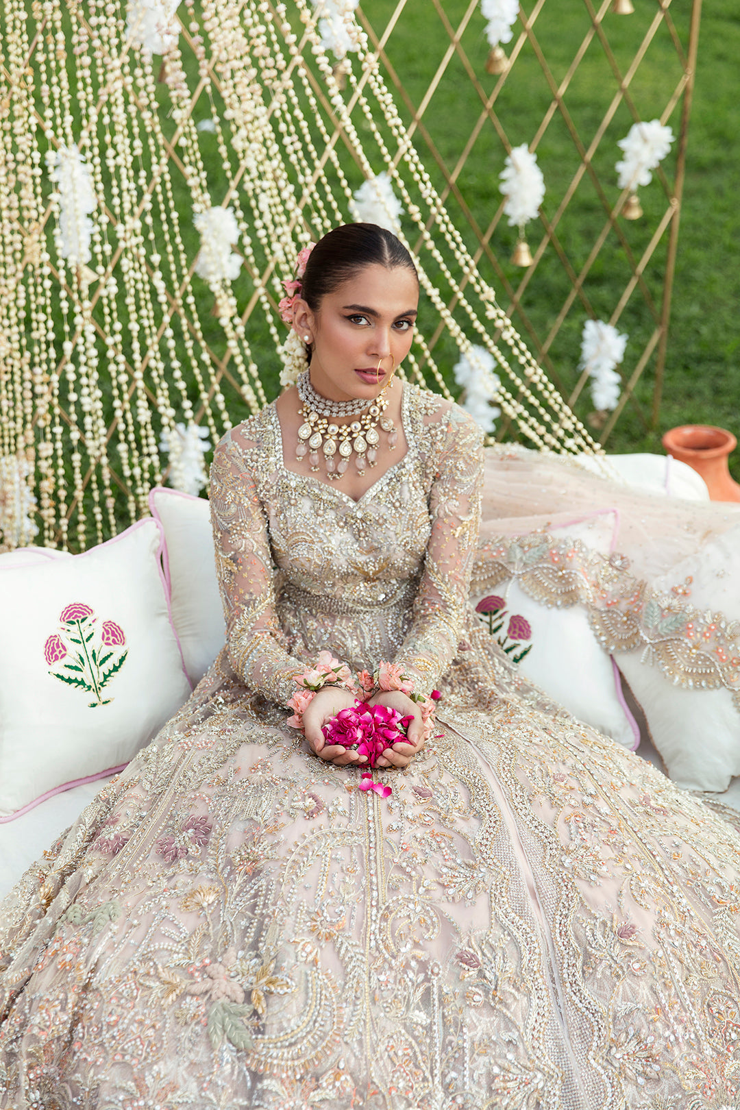 Pastel Blush Pakistani Bridal Dress with Elegant Embroidery