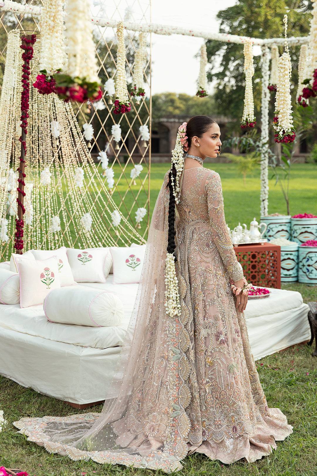 Pastel Blush Pakistani Bridal Dress with Elegant Embroidery