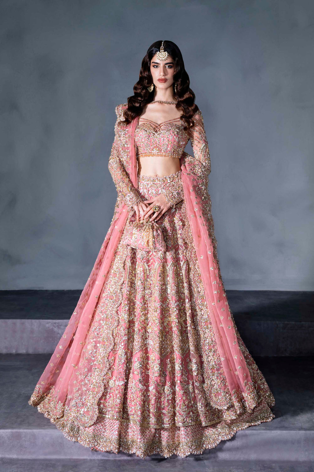 Pink Bridal Lehenga Choli and Dupatta Wedding Dress