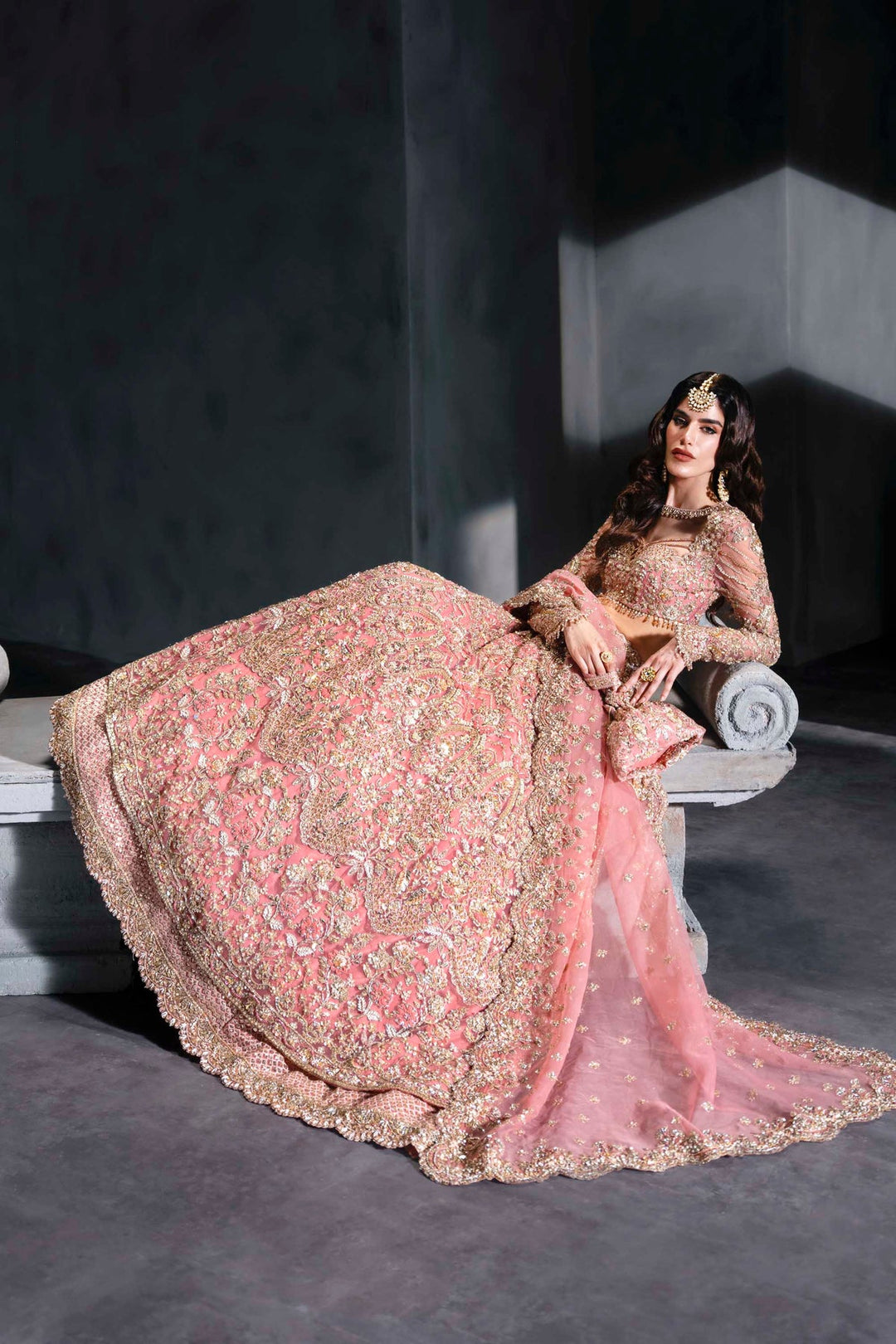 Pink Bridal Lehenga Choli and Dupatta Wedding Dress
