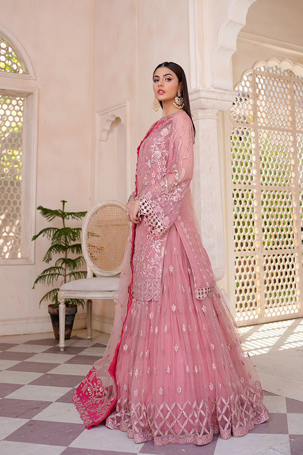 Pink Chiffon Net Kameez Sharara For Pakistani Wedding Dress 2023