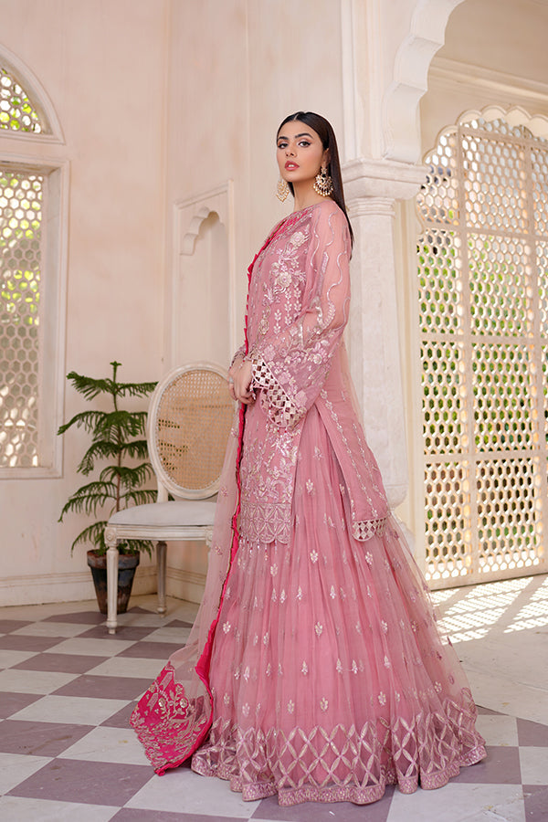Pink Chiffon Net Kameez Sharara For Pakistani Wedding Dress Nameera by Farooq Pink Chiffon Net Kameez Sharara For Pakistani Wedding Dress Nameera by Farooq