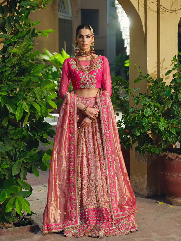 Pink Lehenga Choli and Dupatta Pakistani Wedding Dress