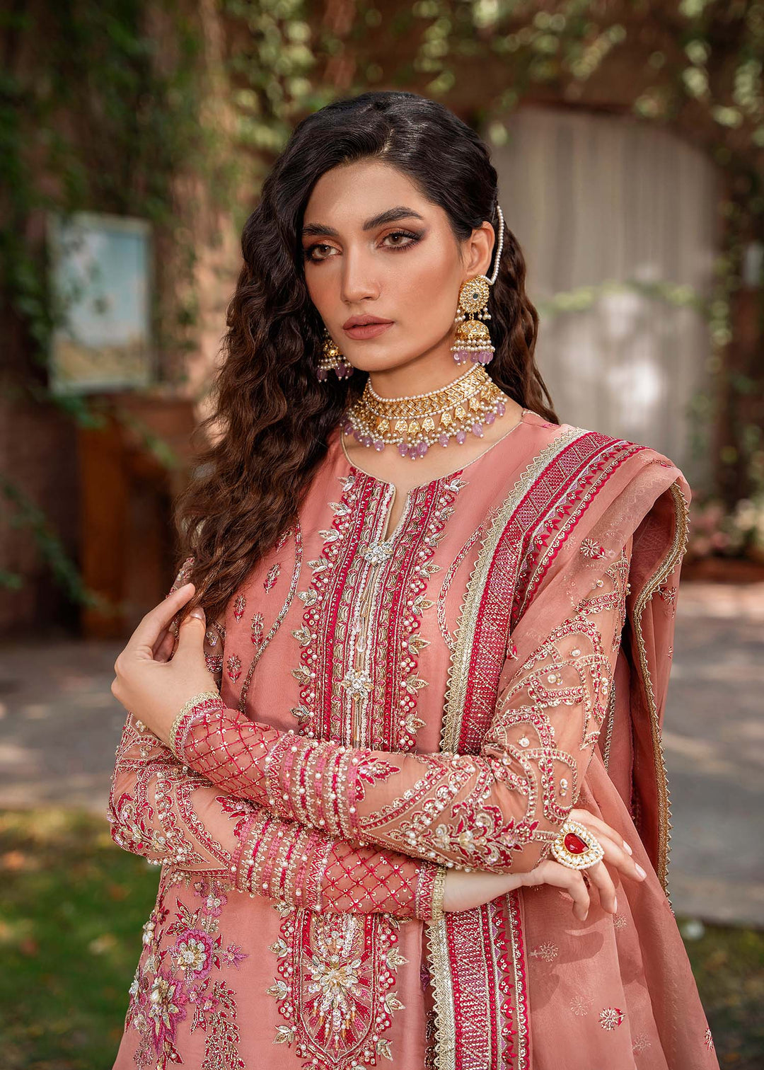 Pink Organza Kameez Trouser Pakistani Party Dress