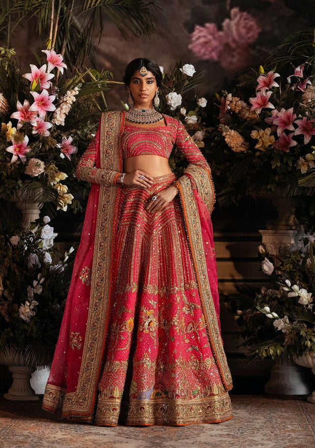 Pink Pakistani Bridal Dress in Choli Lehenga Style