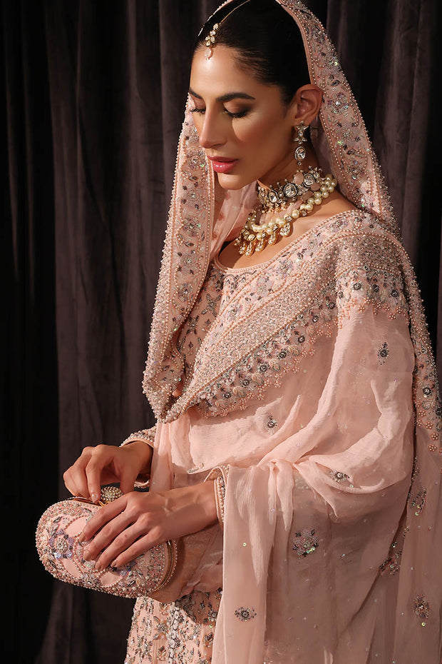 Pink Pakistani Bridal Dress in Lehenga Kameez Dupatta Style