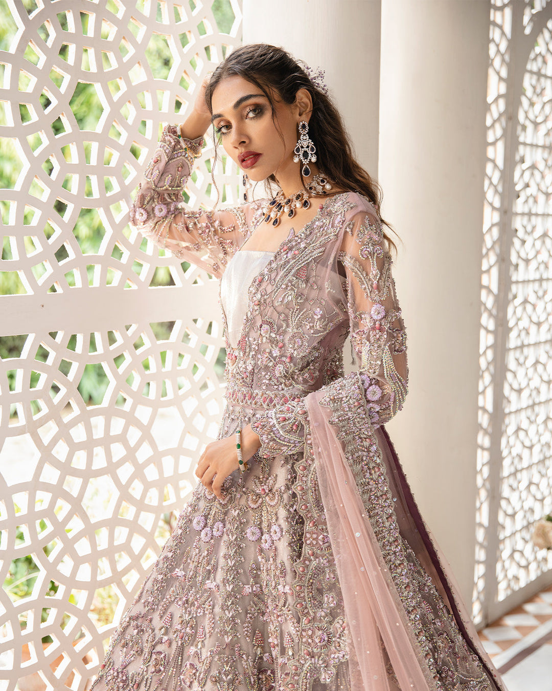 Premium Pink Pakistani Bridal Dress with Long Tail Style