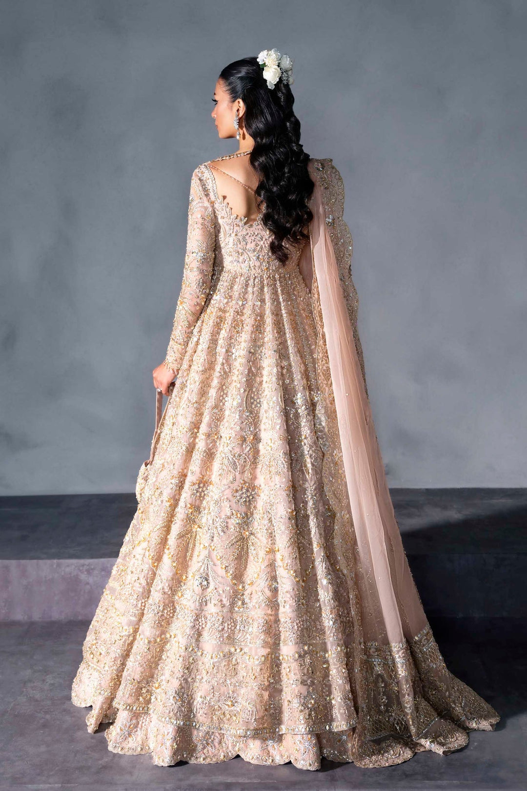 Stunning Pink Pakistani Bridal Dress in Gown Lehenga Style