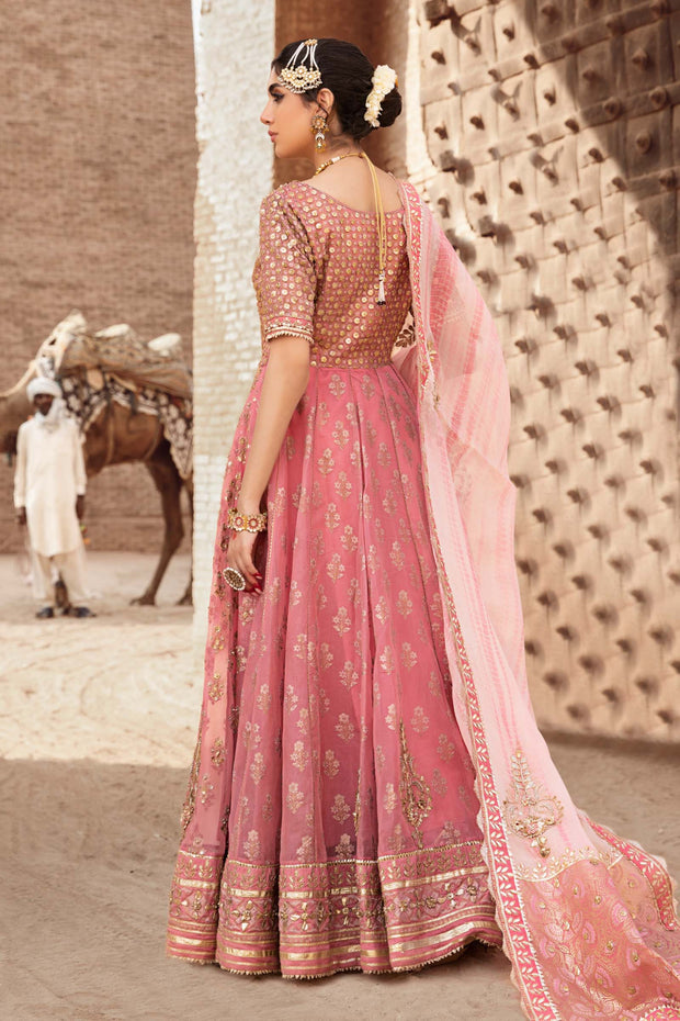 Pink Pakistani Bridal Dress in Pishwas Frock Dupatta Style