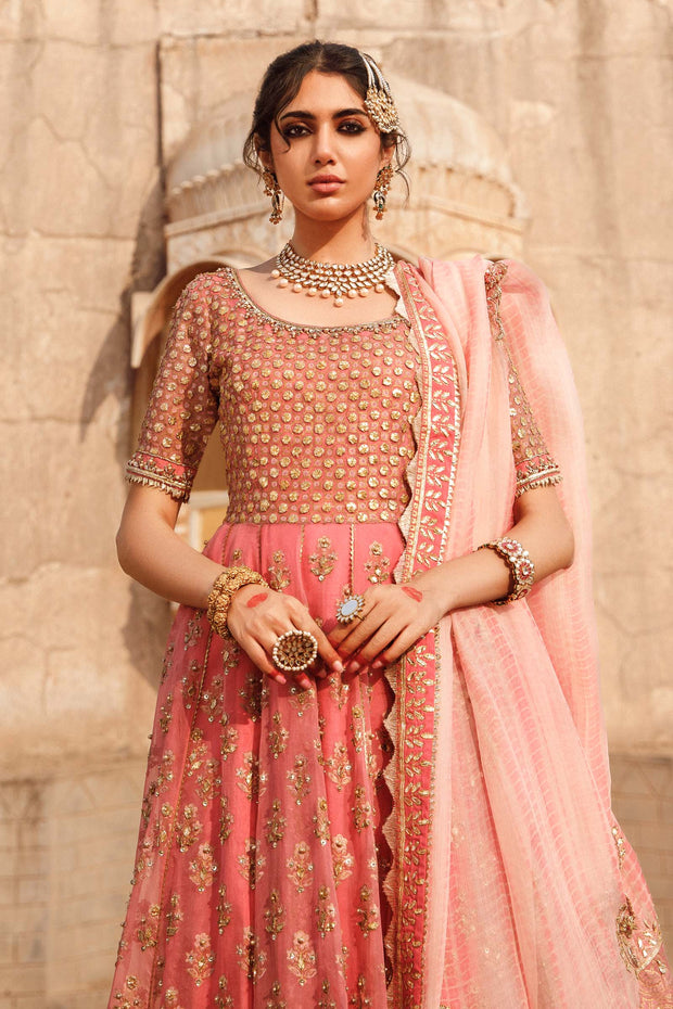 Pink Pakistani Bridal Dress in Pishwas Frock Style Online