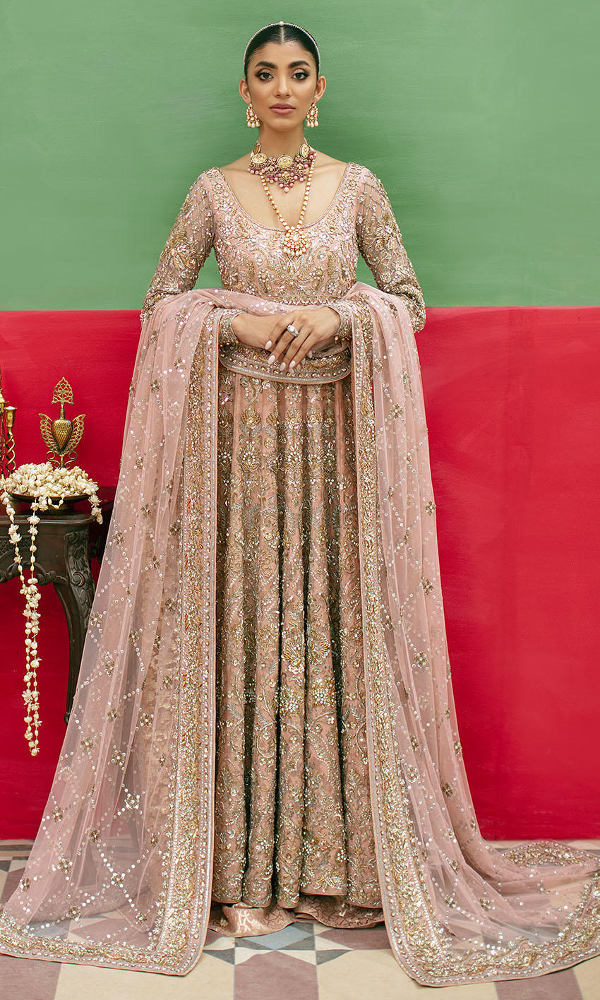 Pink Pakistani Bridal Dress in Pishwas Frock Style