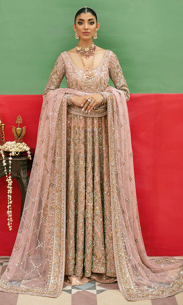Pink Pakistani Bridal Dress in Pishwas Frock Style