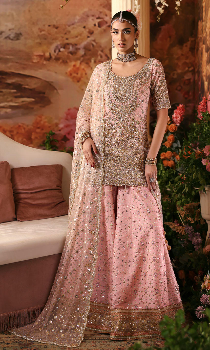 Pink Sharara Kameez Dupatta Pakistani Wedding Dress