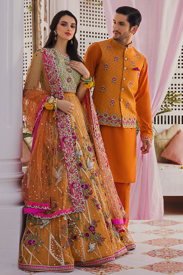 Pink Yellow Lehenga Choli for Pakistani Mehndi Dresses CUSTOM SIZE Pink Yellow Lehenga Choli for Pakistani Mehndi Dresses CUSTOM SIZE