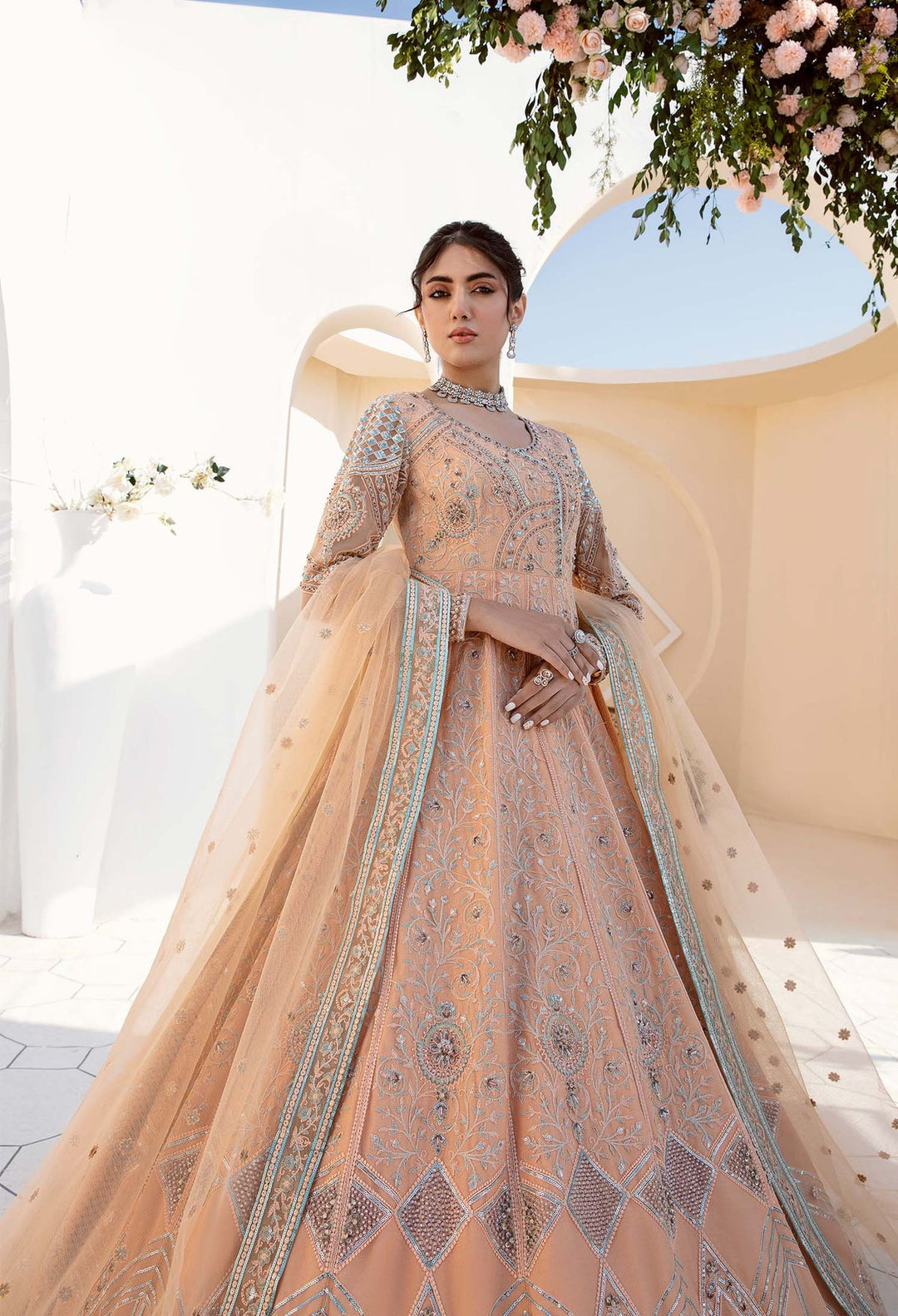 Pishwas Frock Peach Pakistani Wedding Dress