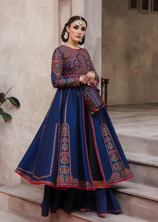 Pishwas Frock Sharara Blue Pakistani Wedding Dress