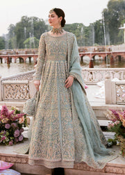 Pishwas Frock and Lehenga Blue Pakistani Bridal Dress