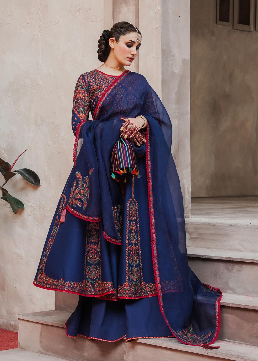 Pishwas Frock and Sharara Blue Pakistani Wedding Dress