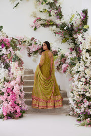 Pishwas Lehenga Dupatta Green Pakistani Wedding Dress