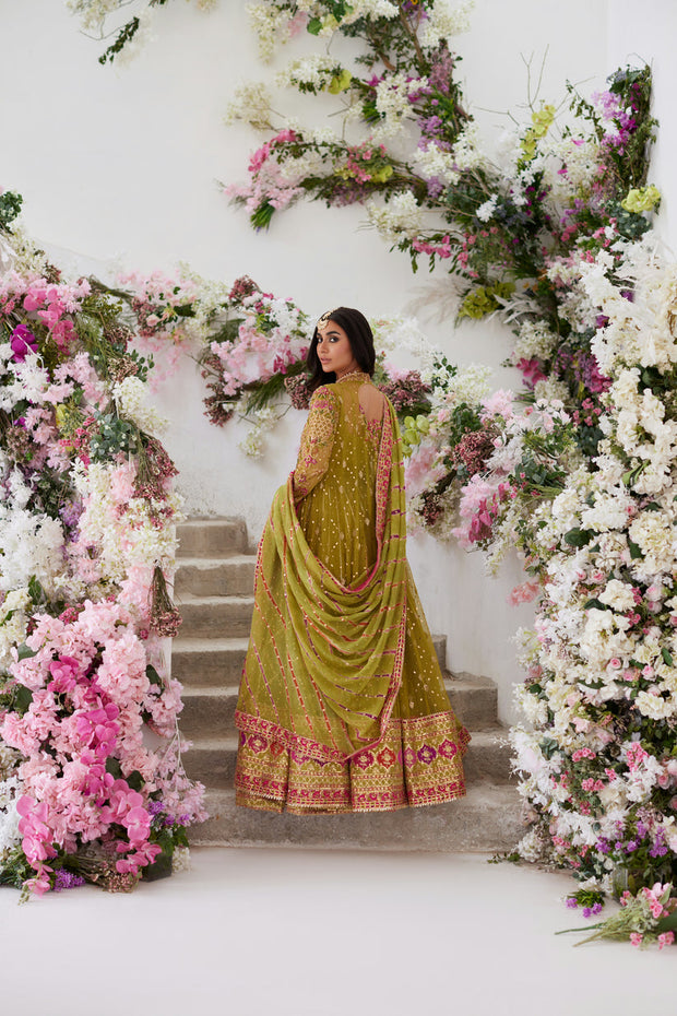 Pishwas Lehenga Dupatta Green Pakistani Wedding Dress